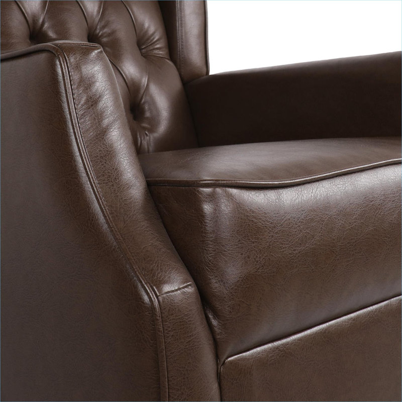  Fauteuil à oreilles à bascule simple relaxant contemporain en similicuir brun classique