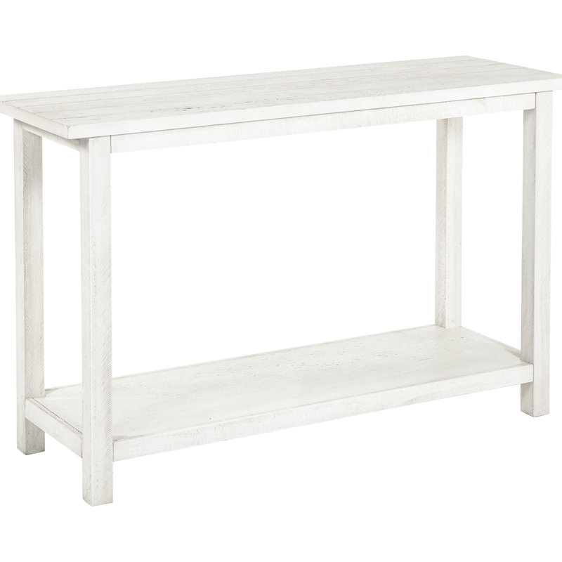 Console en bois de pin blanc vieilli pour les couloirs, avec tablette de rangement dans le style des espaces de vie principaux sous les fenêtres, avec réglages