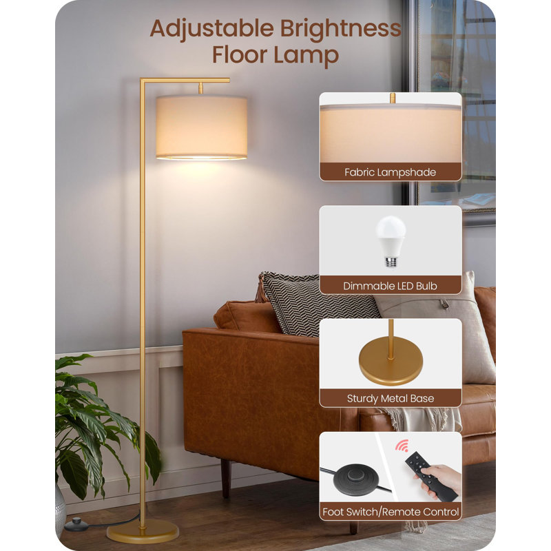 Lampe sur pied à DEL à intensité variable avec télécommande et abat-jour réglable - Arc moderne pour le salon, la chambre à coucher, le bureau