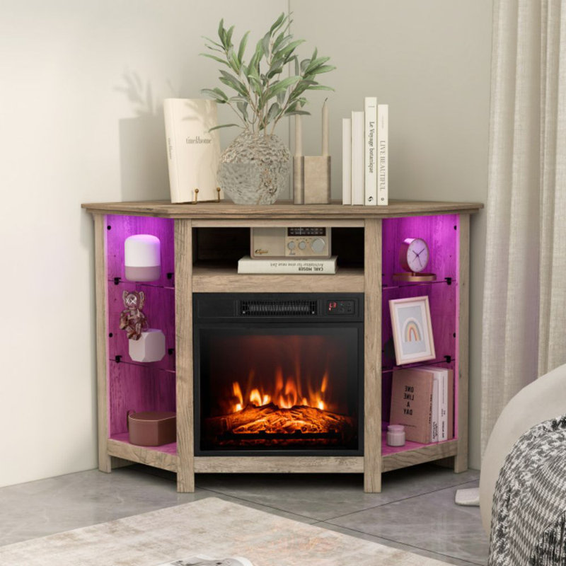 Kocab Unfinished TV Stand for TVs up to 50" with Fireplace Included, Brown