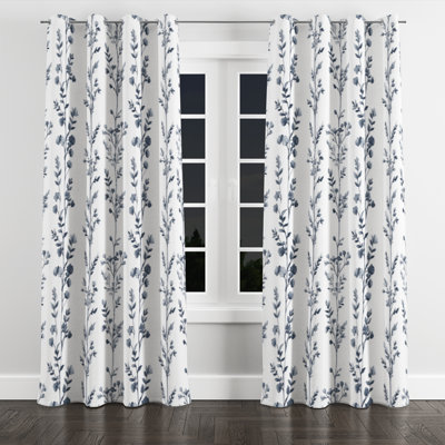 Rideaux occultant Country Farmhouse - Rideau à œillets en toile de botanique bleue - 1 panneau