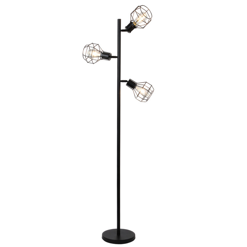 Robin Adjustable 3-Head Industrial Black LED Floor Lamp with Vintage Edison Bulbs