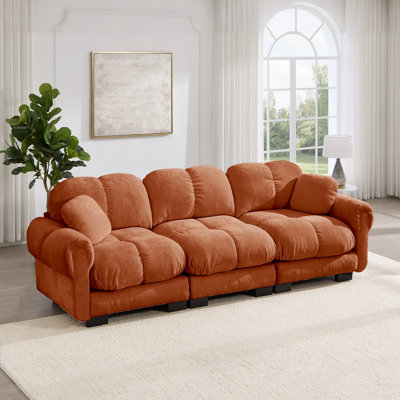 Fairmont 104" 3-Seater Quilted Chenille Modular Sofa with Throw Pillows