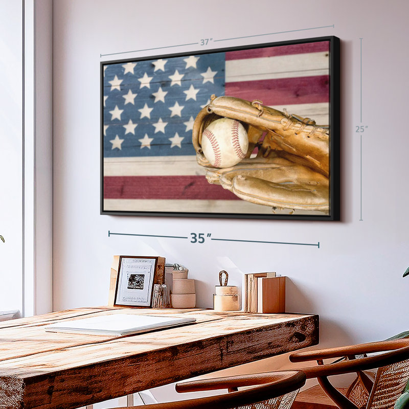 Drapeau américain rétro et impression sur toile de baseball, H 25 po x l 37 po