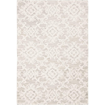 Adee Damask Handmade Tufted Rectangle ?2'3"" x 4' Wool Area Rug in Light Gray/Beige -  Alcott HillÂ®, 65BF1415D0FE4A95B624CC3D6D283AF6