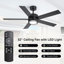 Ventilateur de plafond 52 po avec lumière et télécommande, lumière DEL 3CCT à intensité variable, moteur CC réversible à 6 vitesses, finition grain de bois / noir-134166660