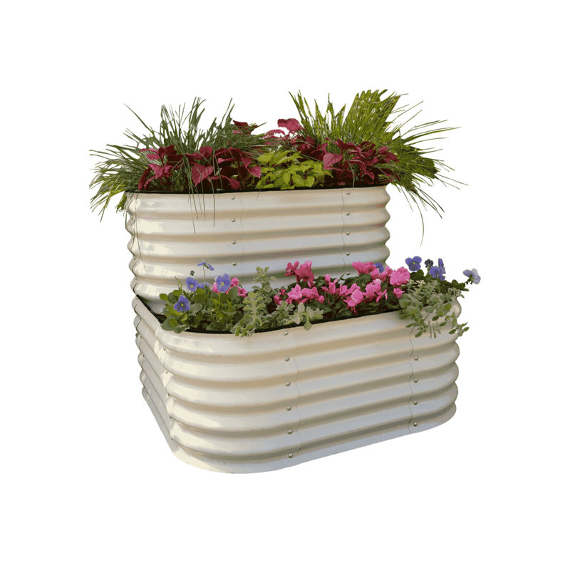 Cascading Metal Outdoor Raised Garden Bed, Pearl White
