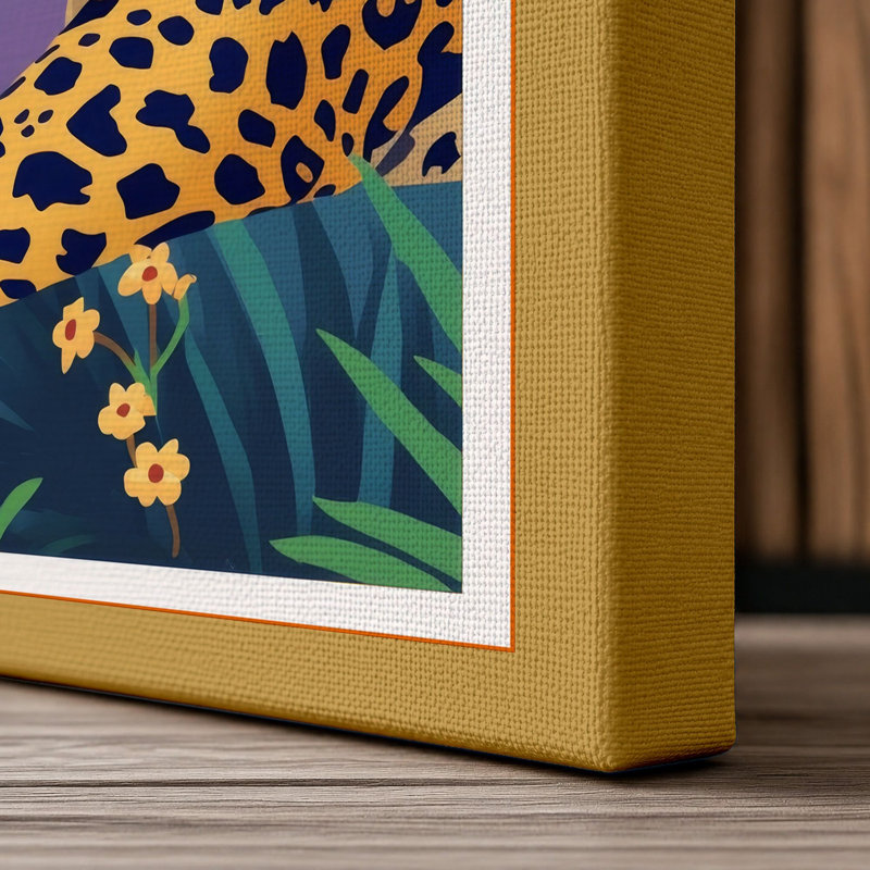 Golden Leopard Art Deco - Wrapped Canvas, 36x24 - 91.4 x 61.0 cm, Ochre Border
