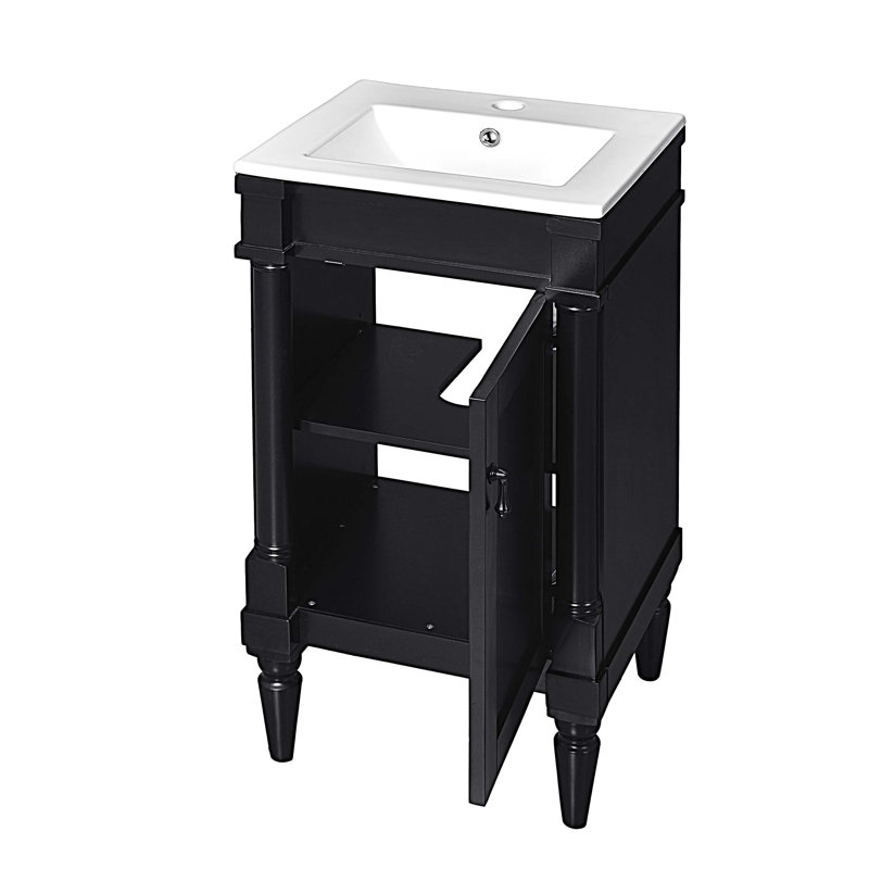Meuble-lavabo avec porte en céramique 18 po, meuble-lavabo avec porte, Noir