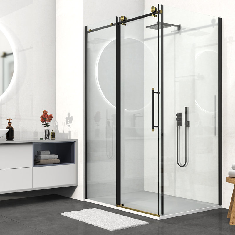 Cabine de douche semi-sans cadre l 48 po x P 36 po x H 76 po Kathey avec panneau fixe et base inclus