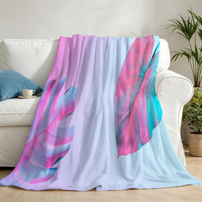 Jeté en molleton transparent ultra doux, imprimé feuilles tropicales et feuilles de palmier