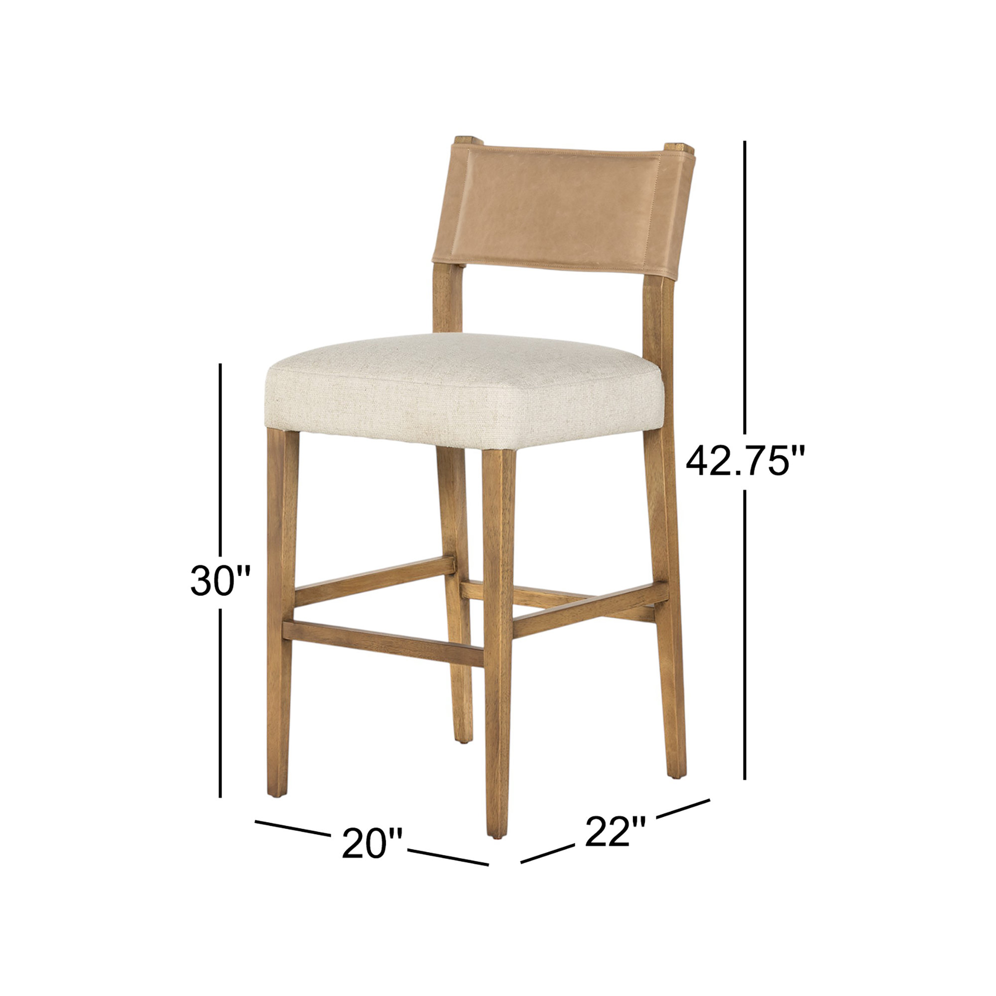 Lorretta Leather Stool, Bar Stool (29.92" Seat Height), Palermo Cigar/Genuine Leather, Light Oak