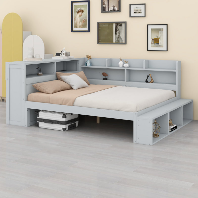 Lit de jour moderne avec rangement et ports USB, Gris
