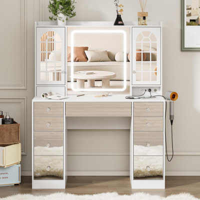 White Large Vanity Desk With Storage Cabinet