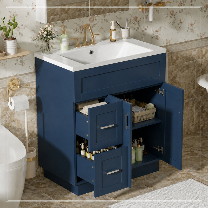 Meuble-lavabo avec lavabo, 2 portes, 2 tiroirs et tablette ajustable