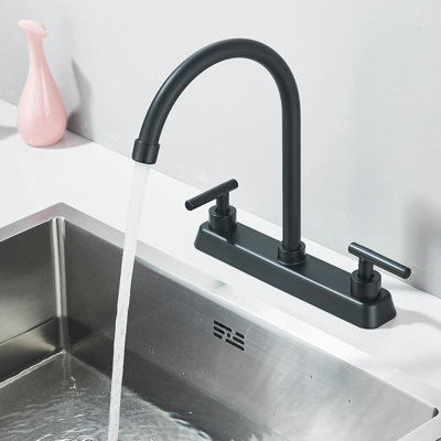 Black High Arc Kitchen Faucet 8 inch Centerset 3 Hole 2 Handle Sink Mixer Taps