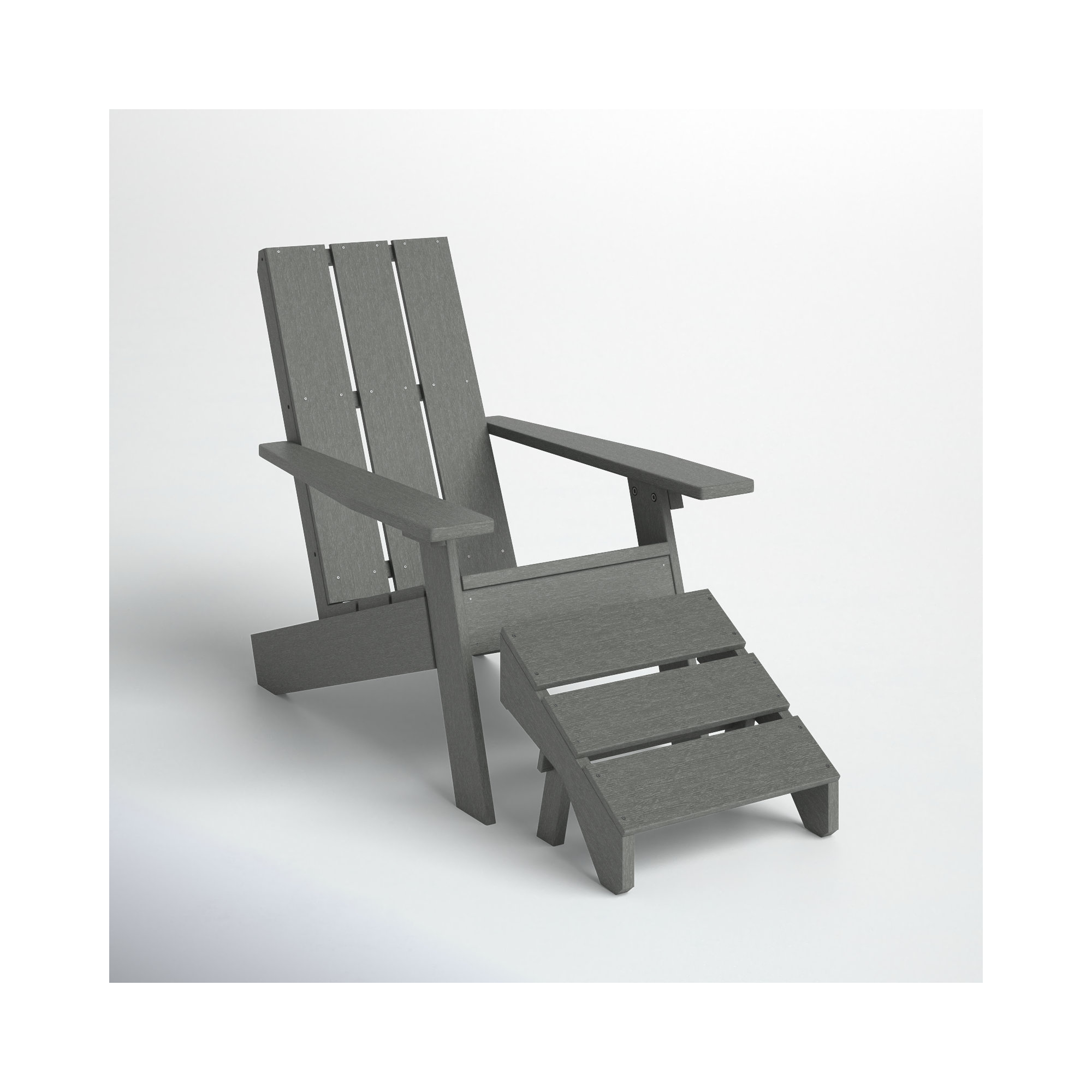 Byrnes Outdoor Adirondack Chair With Ottoman, Gray
