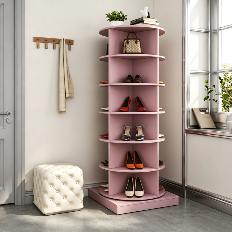 360 Rotating Shoe Cabinet 6 Layers, 23.62" H x 56.14" W x 23.62" D, Pink