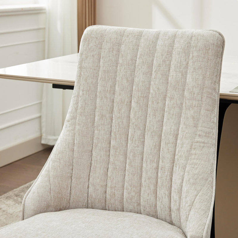Luxueuses chaises de salle à manger en chenille avec dossier haut et pieds en acier inoxydable doré, ensemble de 2 pour un confort élégant