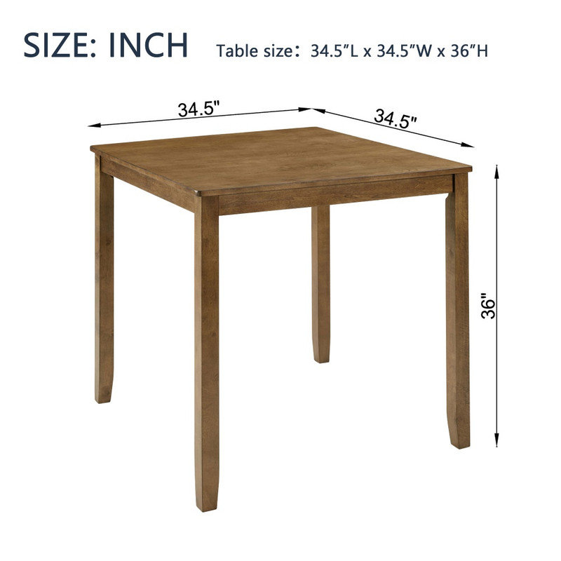 Table de salle à manger carrée en chêne, hauteur de comptoir, plateau de table en bois massif pour 4 personnes, table d'appoint carrée idéale pour les petits espaces