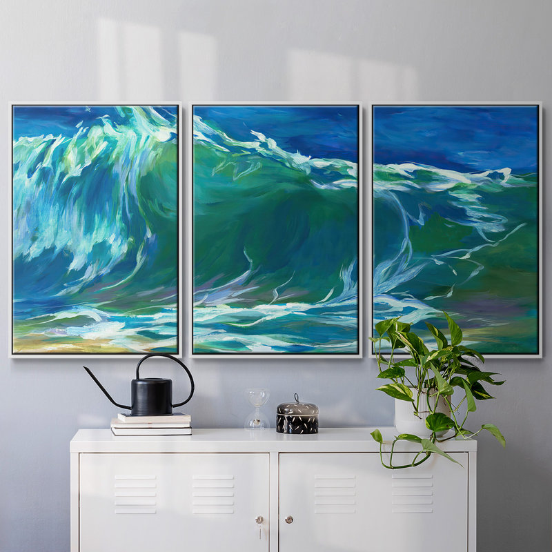 Green Flash encadré sur toile, 3 pièces, Blanc, H 36 po x l 75 po x P 2 po