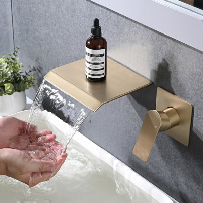 Wall Mount Bathtub Faucet Single Handle Modern Bathroom Sink Faucet With Rough In Valve High Flow Filler Waterfall Tub Spout