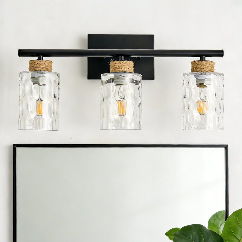 3-Light Bathroom Vanity Lights With Hammer Glass Shade
