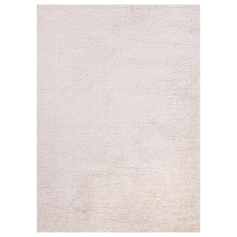 100% Polypropylene Solid Colour Machine Tufted Shag Indoor / Outdoor Area Rug, Rectangle 1'12" x 3'7", Cream
