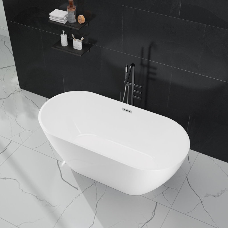 Freestanding Bathtub, White Acrylic Streamline Stand Alone Soaking Bath Tubs For Adult
