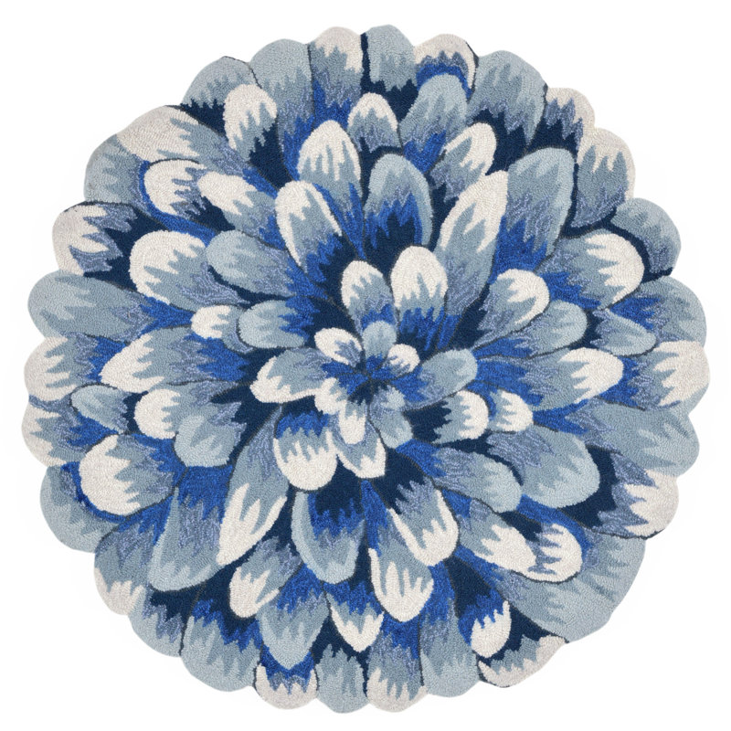 Ismay Floral Polyester Water Resistant Kitchen Mat, Round 3', White/Blue