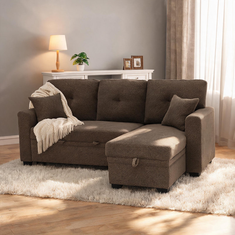 Canapé d'angle convertible en lit d'appoint en forme de L, avec méridienne de rangement réversible pour petits espaces