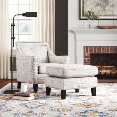 Carnelian Upholstered Armchair with Ottoman