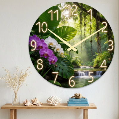 Landscape & Nature Tropical Forest Waterfall Orchids Leaves Sunlight Ultra Clear Glass