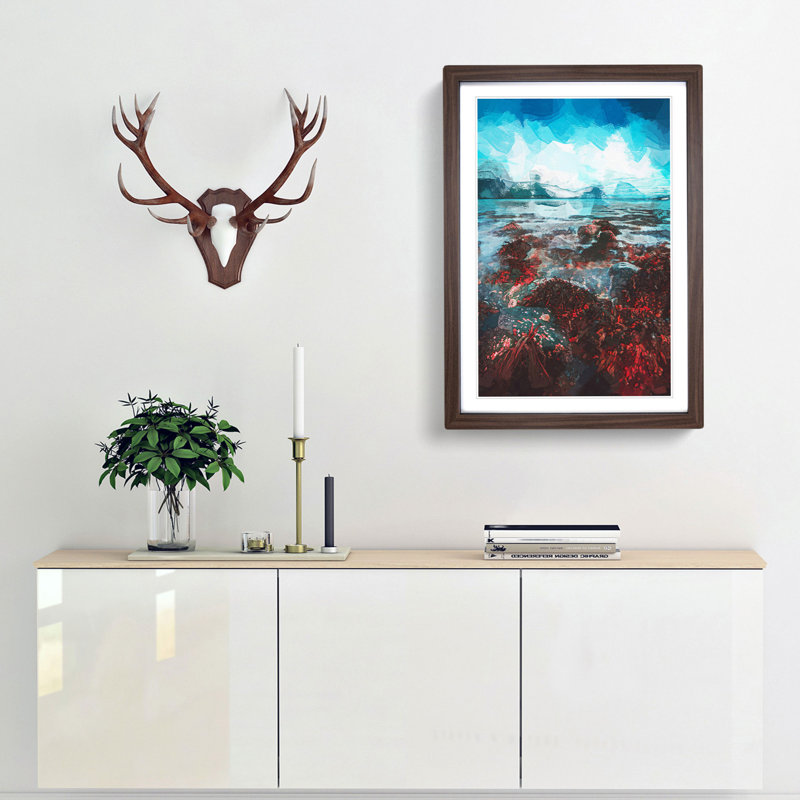 Hjorungavag in Norway in Abstract - Picture Frame Graphic Art Print, 87cm H x 62cm W x 2cm D, Walnut Framed
