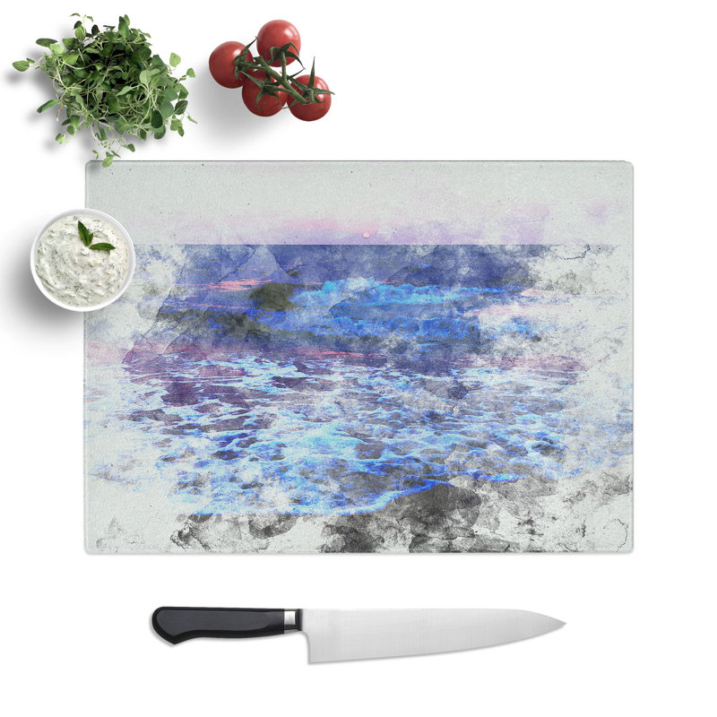 Tempered Glass Pretty Beach Sunset Chopping Board, 28.5 cm x 39 cm