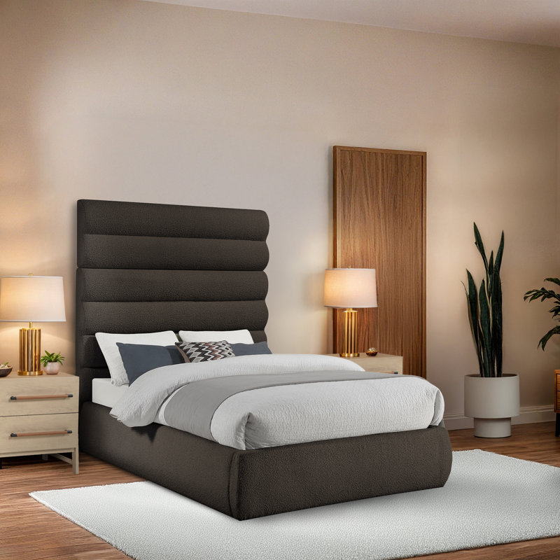 Lit en tissu Adam Boucle, Double, Tissu bouclé brun