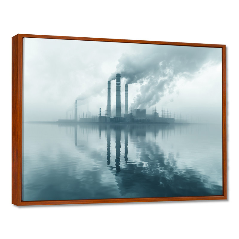 Monochromes gris électrique centrale paysage I - centrales électriques Wall Living Room, Cadre flottant brun