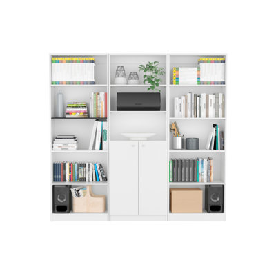 Ensemble de bibliothèque à domicile 3 pièces de 74 po de large avec 13 tablettes et 2 portes Lecanto