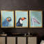 Oiseau exotique sur bleu I - Toile tendue avec châssis sur mesure - 3 pièces-558420395-558420433