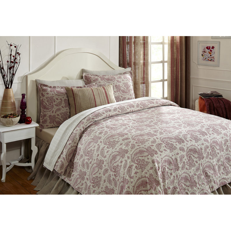 Kensington Linen Pillow Sham with Red Paisley Pattern Design, King