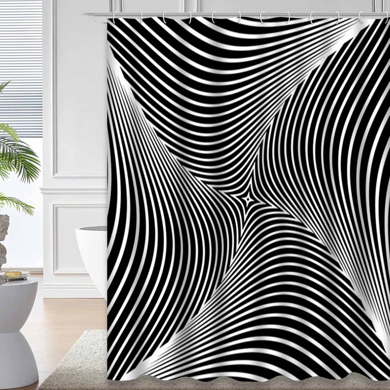 Rideau de douche à rayures noires avec 12 crochets Abstract Art, L 72 po x l 84 po
