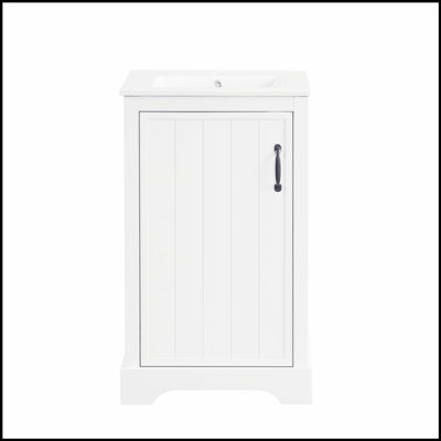Meuble-lavabo moderne de 20 pouces avec lavabo en céramique, porte à fermeture en douceur et nombreuses solutions de rangement pour les petites et moyennes salles de bain