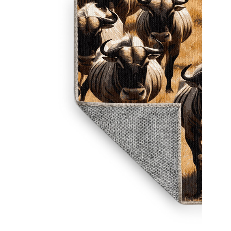 Washable Wildebeest Wildlife Area Rug, Round 8'