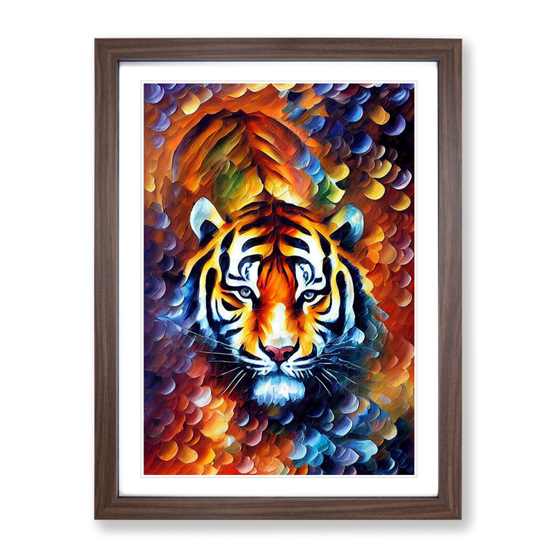 Tiger Portrait No.2 - Wall Art, 66cm H x 48cm W, Walnut Picture Frame, White