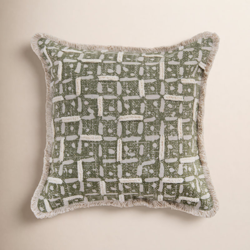 Coussin 100% coton recyclé, Mélange de duvet, Vert / naturel
