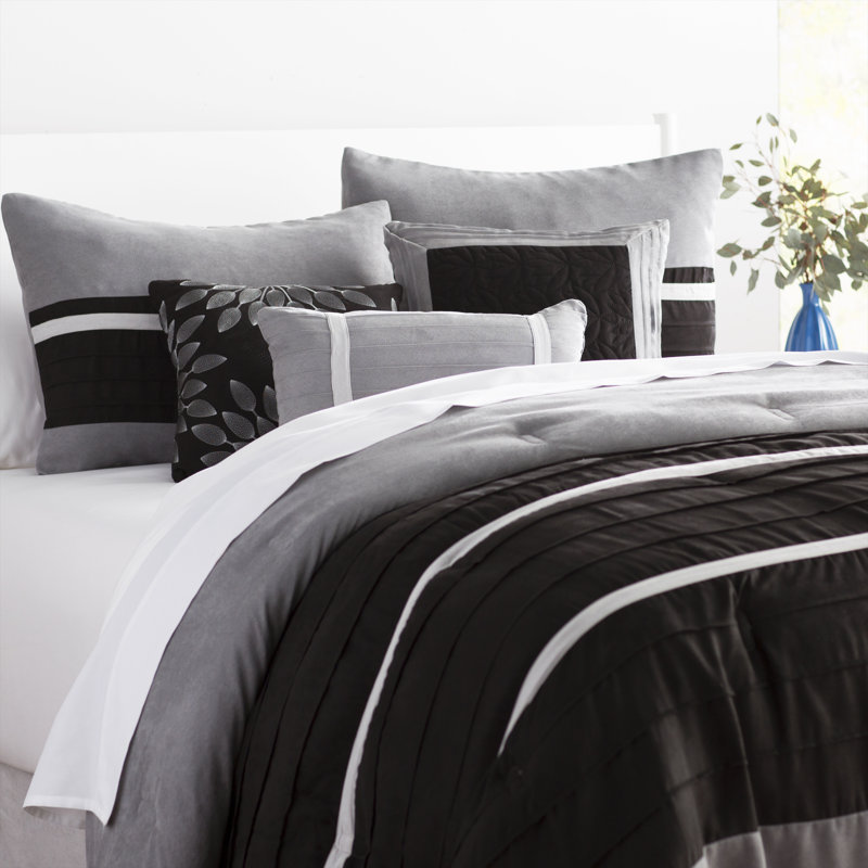 King Red Microfiber 7-Piece Striped Comforter Set