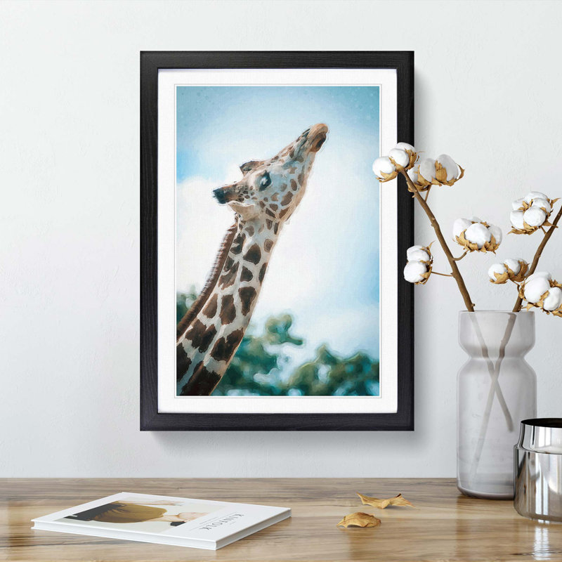 Stretching Giraffe - Framed Print, Black Framed, 36cm H x 27cm W x 2cm D
