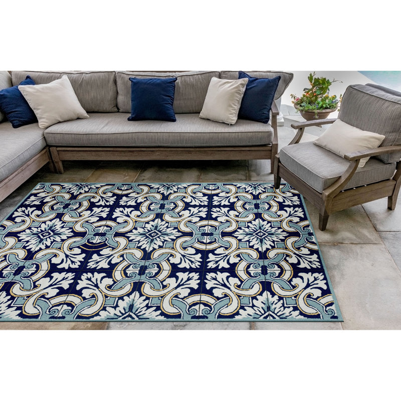 Demirhan Hand Tufted Geometric Indoor / Outdoor Rug,  Rectangle 7'6" x 9'6"