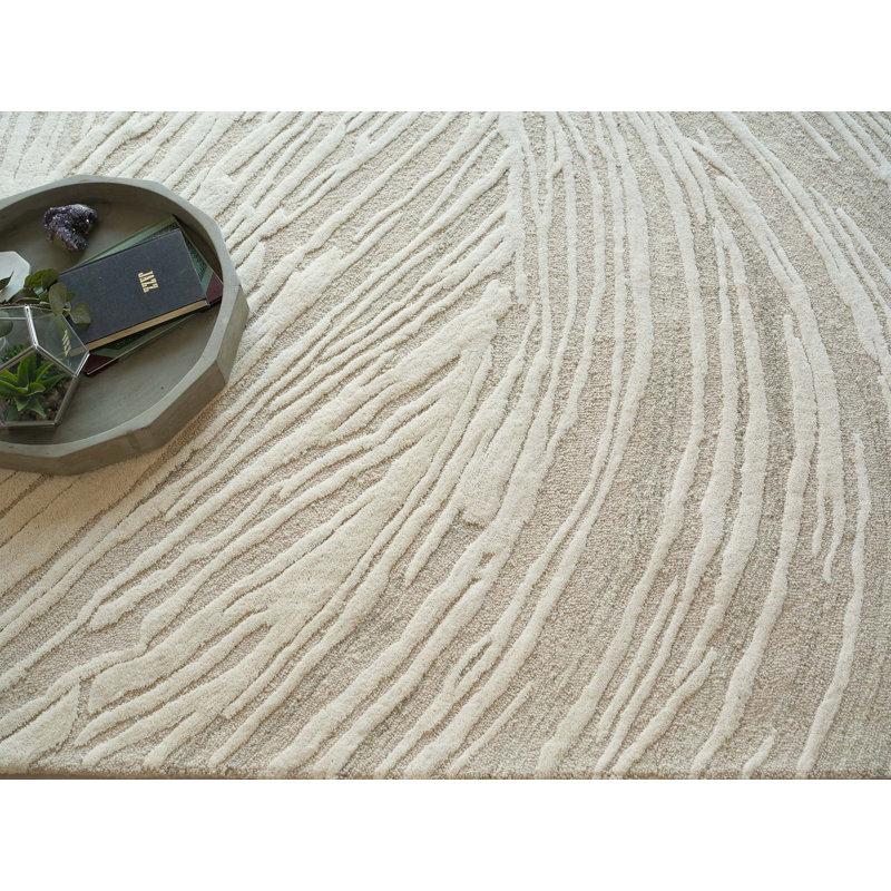 Entro hand-tufted New Zealand Wool Beige/Ivory Area Rug, Rectangle 6' x 9', Beige/Ivory