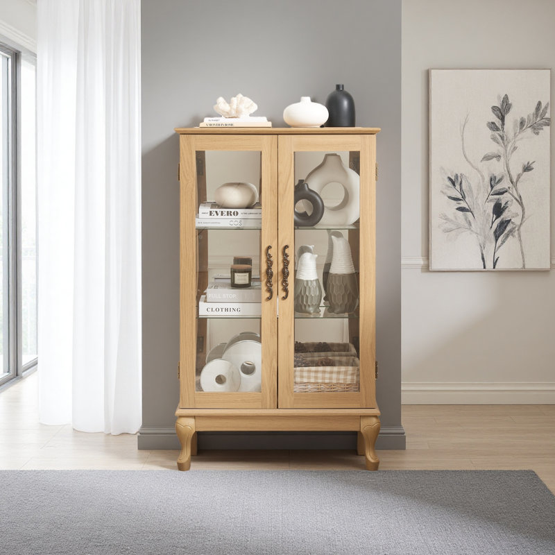 Vitrine avec portes en verre trempé, lumière DEL, panneau arrière en miroir et tablettes réglables - rangement parfait pour la maison et le bureau